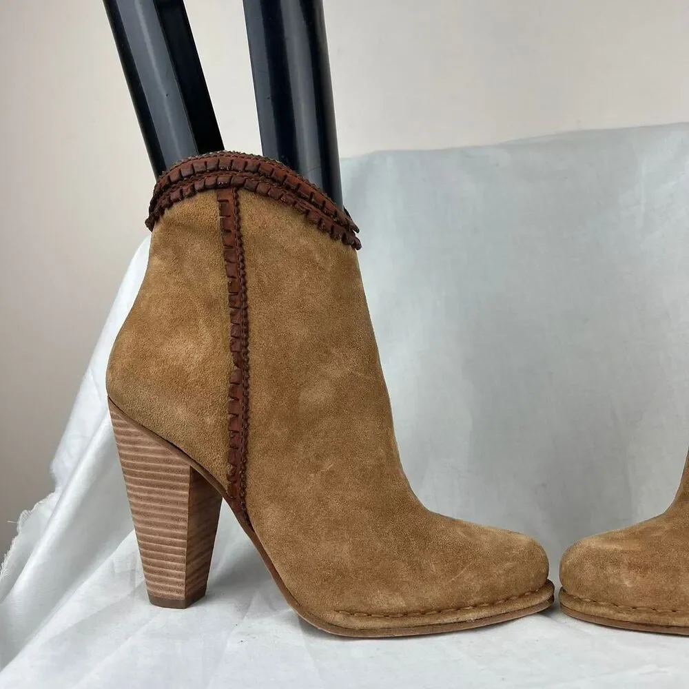 RARE Frye Madeline Trim Fringe Suede Ankle Bootie Size 8.5